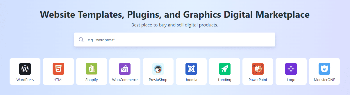 TemplateMonster homepage banner describing its offerings